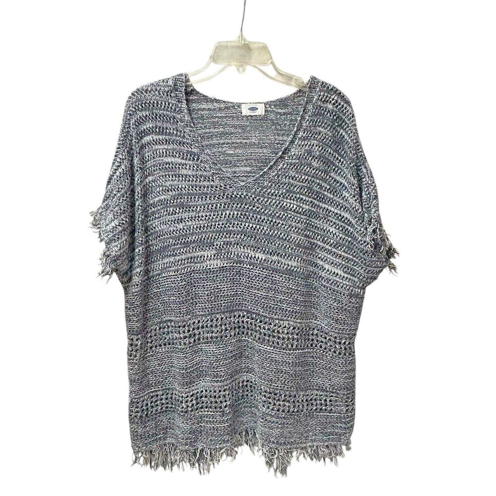 Old Navy Crocheted Fringe Poncho for Women Black Marled - Size 1X Plus